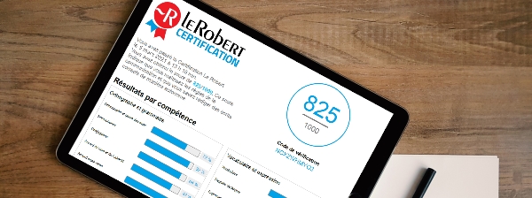 Maquette "Bilan détaillé" de la plateforme Certification en langue française Le Robert : visualisation d'un rapport de formation ou d'apprentissage numérique