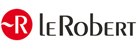 Logo des éditions Le Robert, spécialisé dans les dictionnaires et la langue française sur fond blanc
