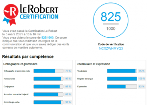 Modèle du bilan final de la certification avec score détaillé